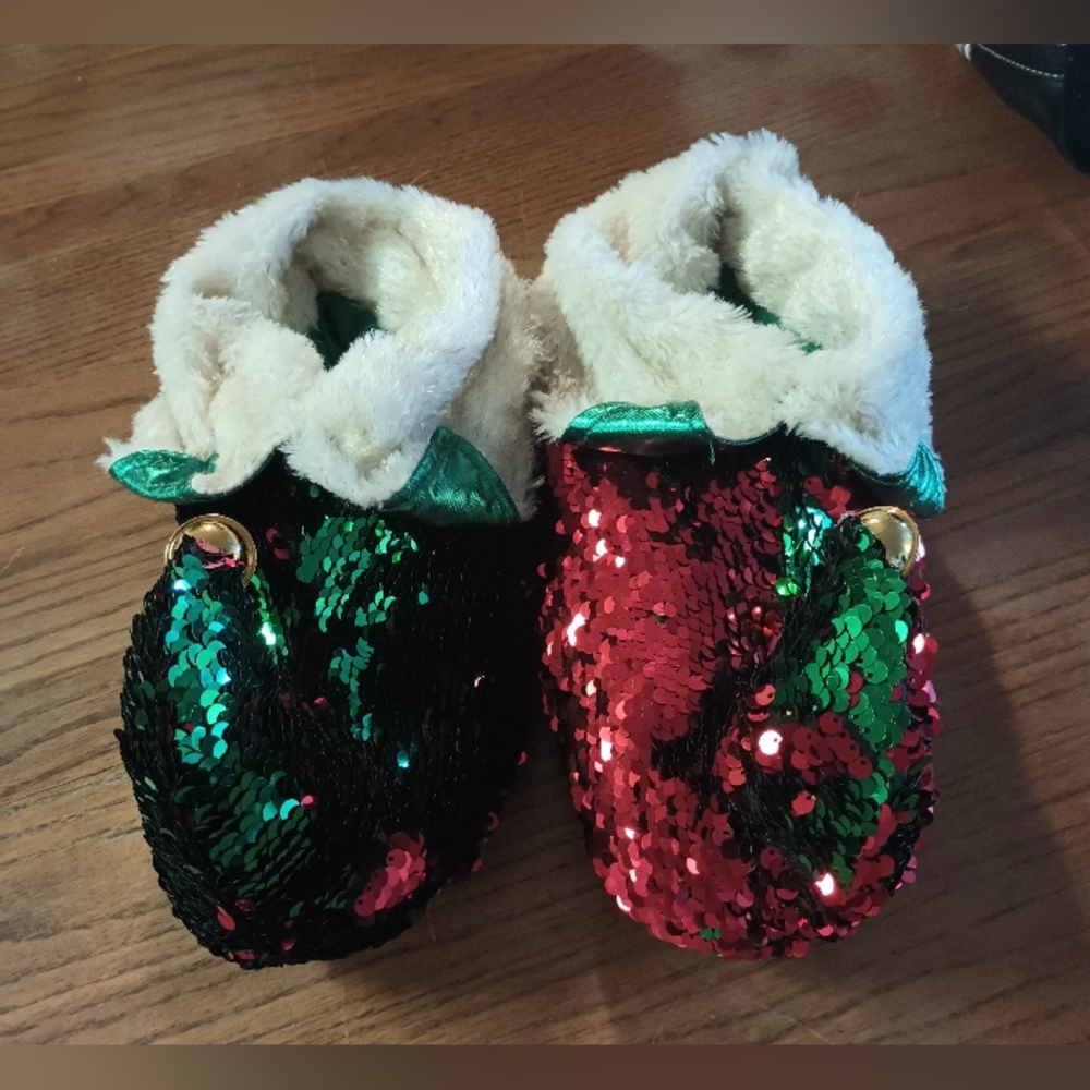 Dan Dee Sequins Elf Christmas Plush Slippers Adult L/XL 9-11